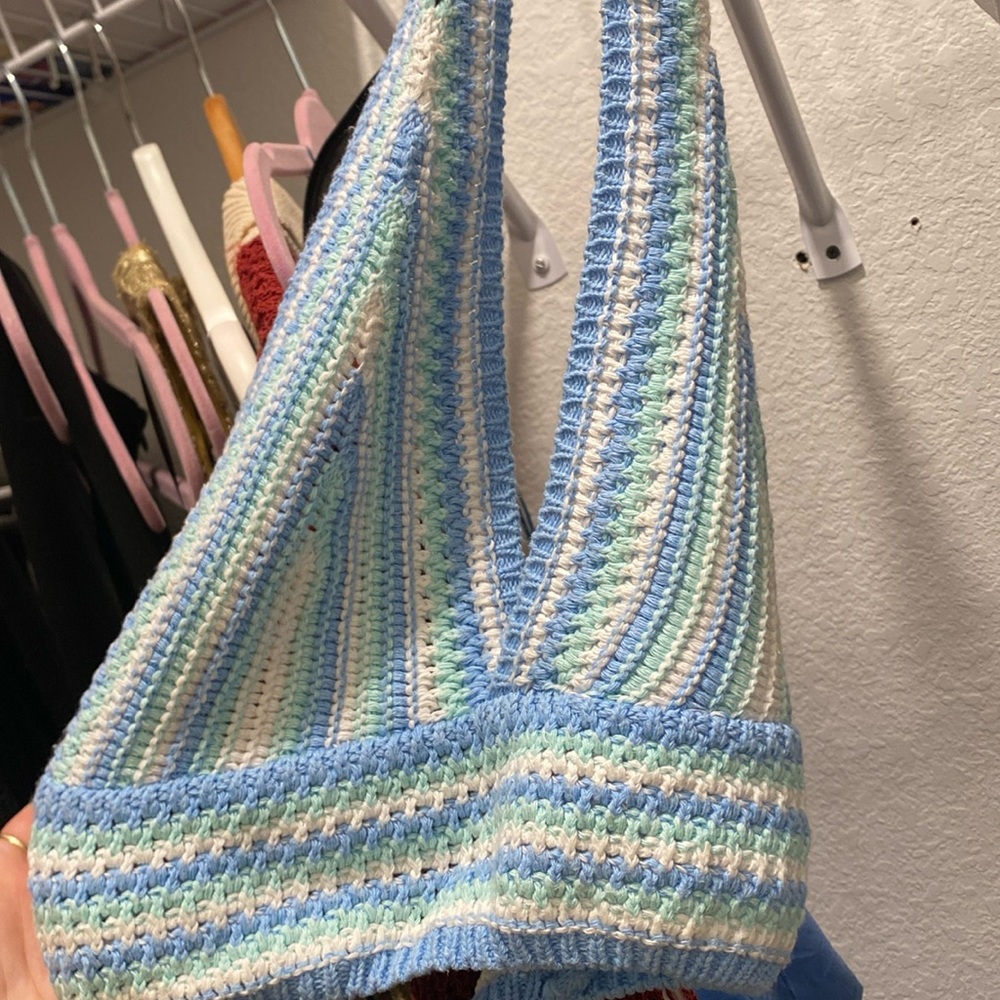 Blue crochet backless top from Europe